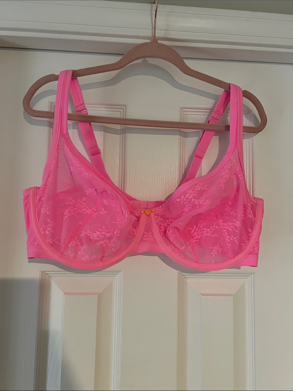 Cacique Sheer Floral Design Lace Underwire Bra - Hot Pink